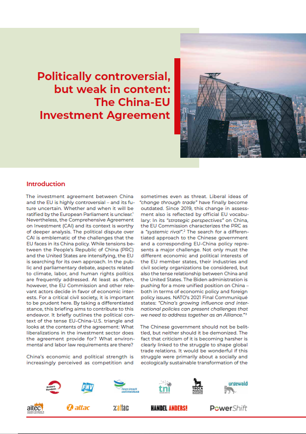 The China-EU Investment Agreement | Urgewald E.V.